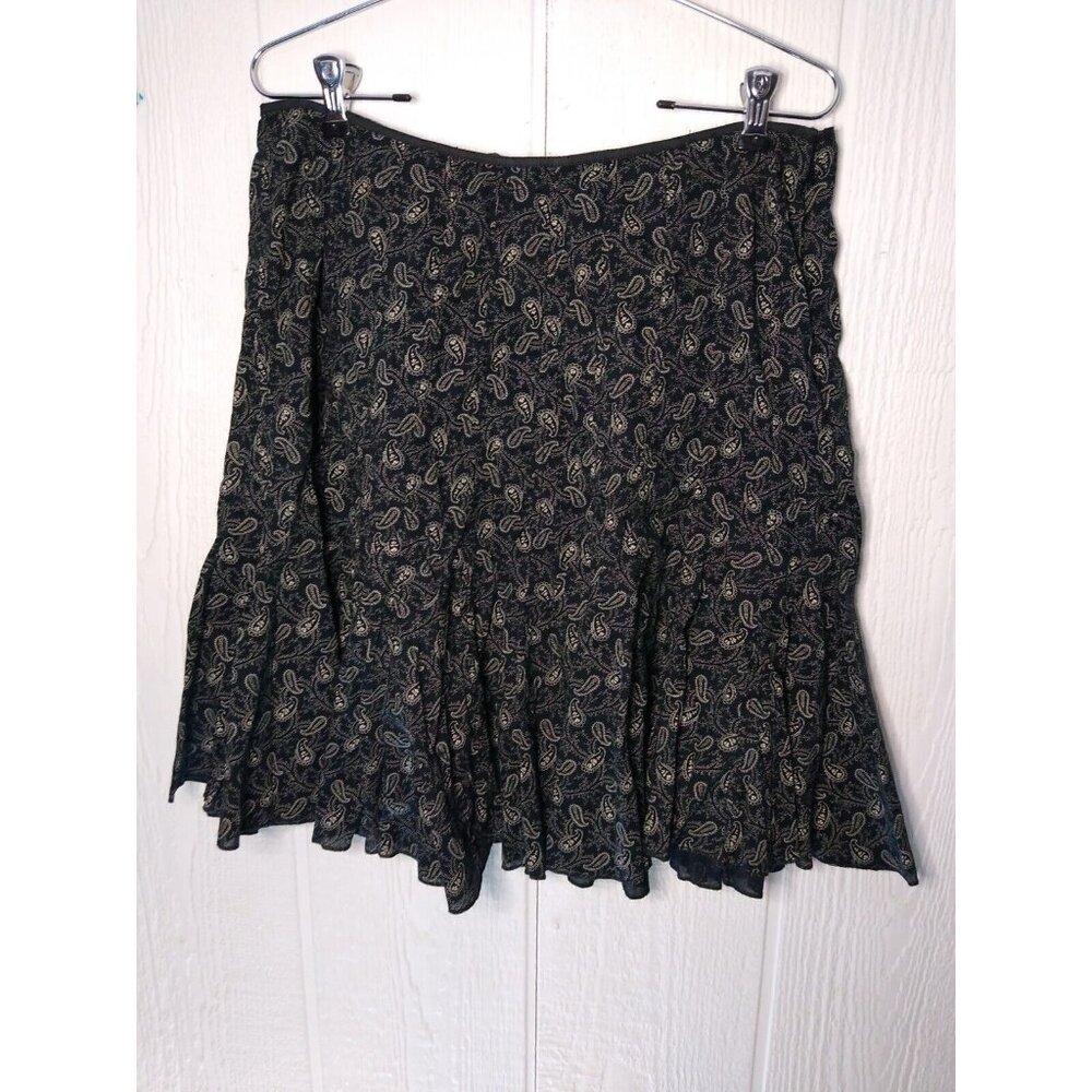 Polo Jeans Company Paisley Print Pleated Skirt Women's Size 8 Knee Length Black